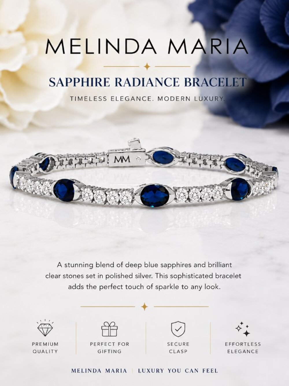 Melinda Maria Maven Simulated Sapphire Diamondette Tennis Bracelet